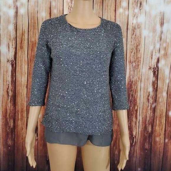 Zara Sweaters - Zara Sweater M Gray Sequin 3/4 Sleeve